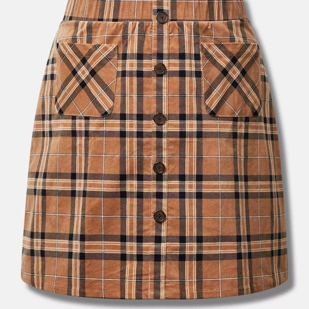 Plaid Button-Front Skirt in Brown